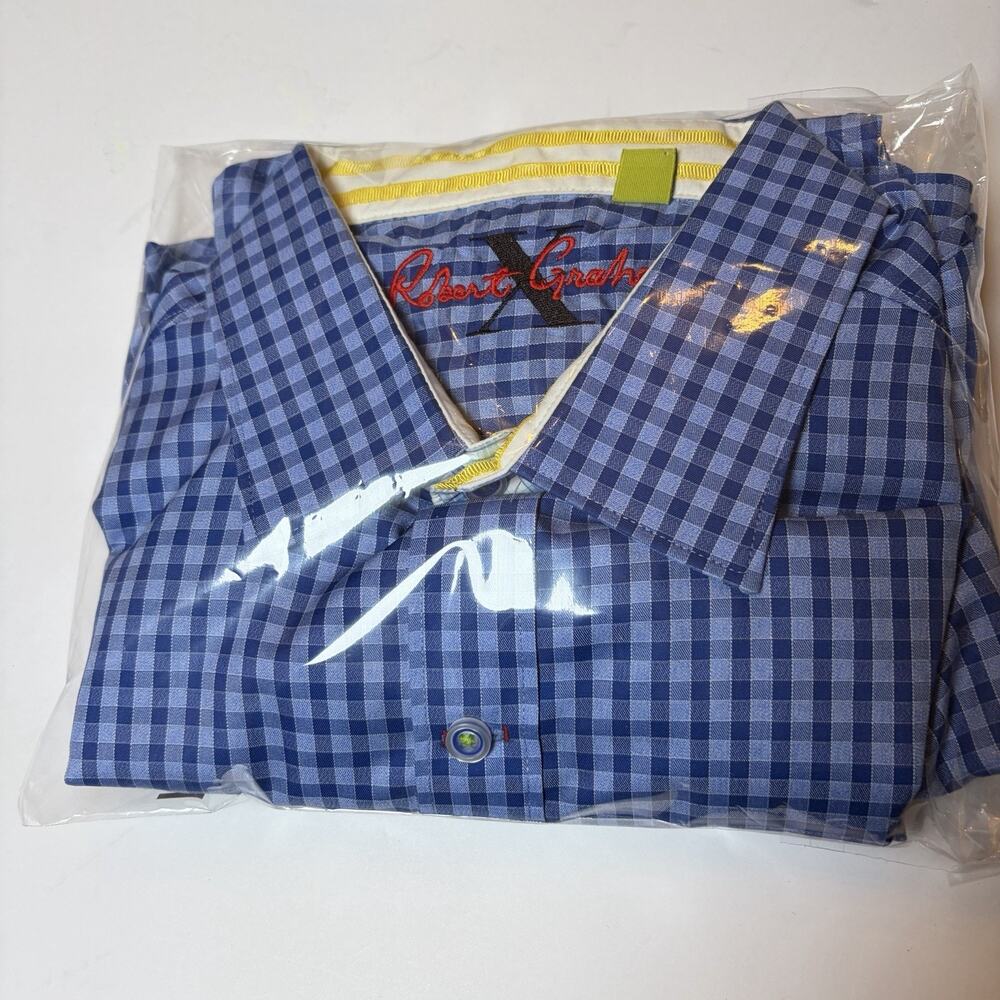 Robert Graham Blue Plaid Button Down Flip Cuff Men’s XL Shirt